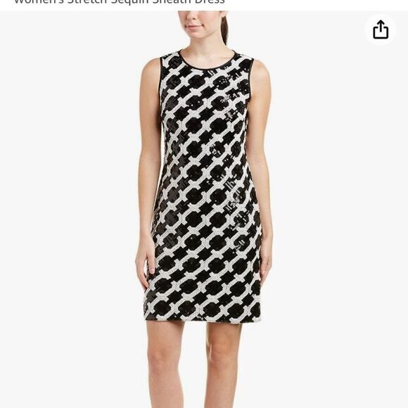 Taylor Womens Sheath Dress 10 Black White Sequins Cocktail Shimmer Statement - Picture 5 of 10